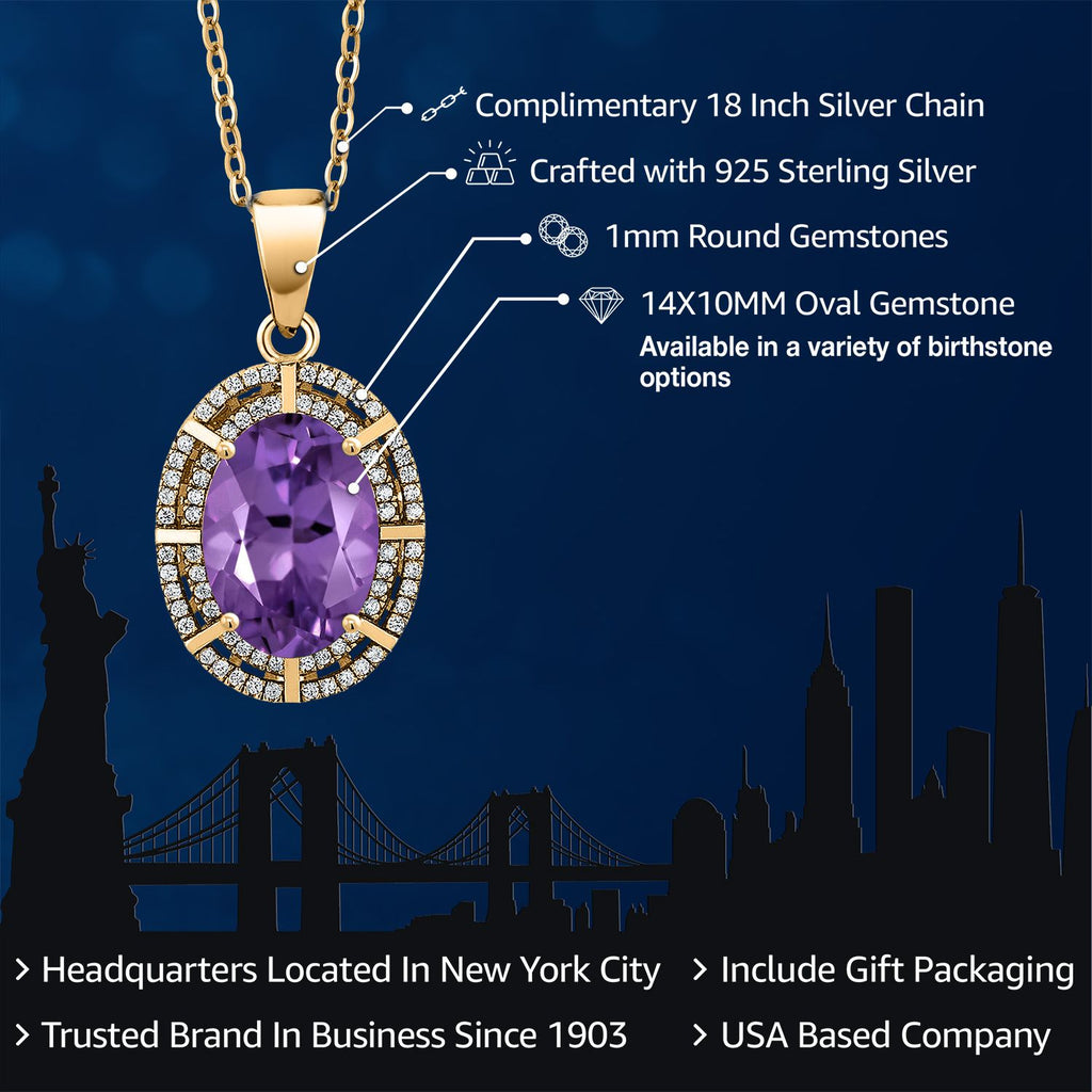 Amethyst and Zirconia_Pendant in 925 Yellow Gold Plated Silver