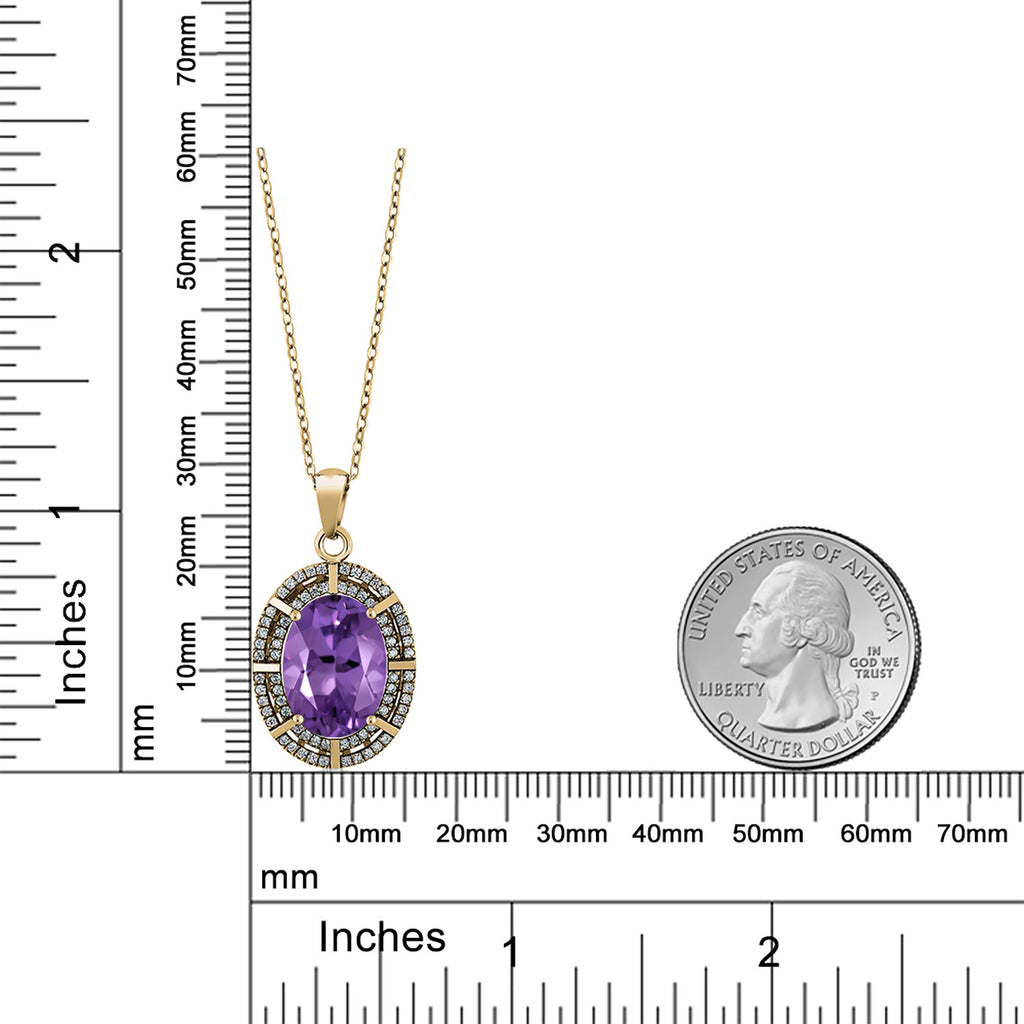 Amethyst and Zirconia_Pendant in 925 Yellow Gold Plated Silver
