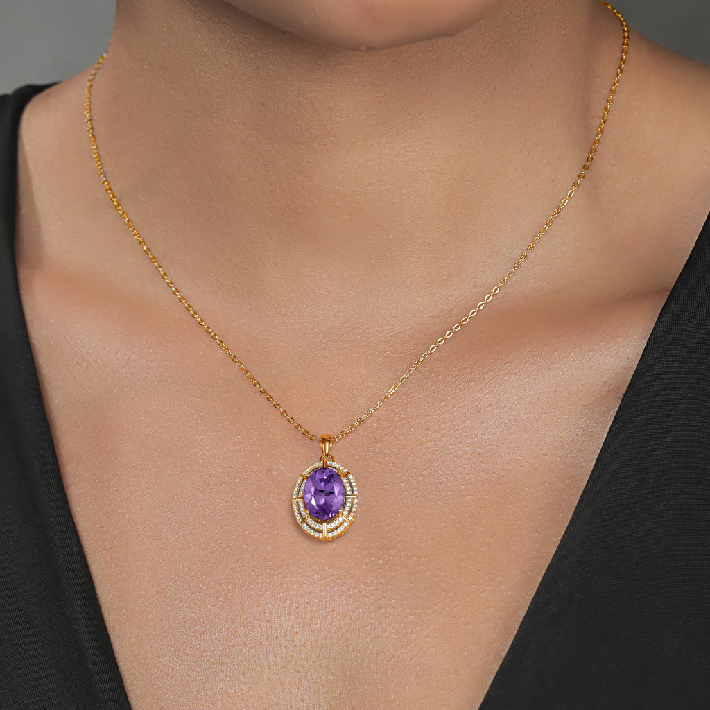 Amethyst and Zirconia_Pendant in 925 Yellow Gold Plated Silver