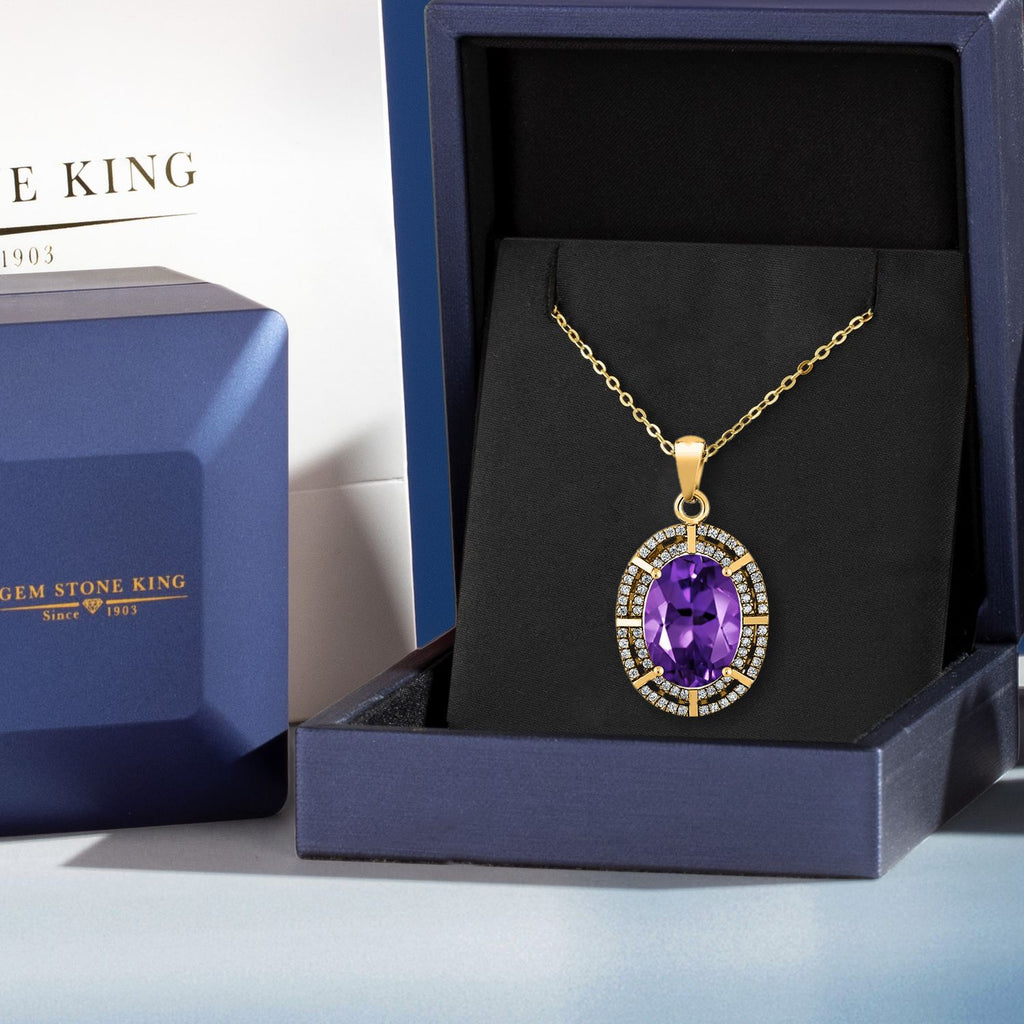 Amethyst and Zirconia_Pendant in 925 Yellow Gold Plated Silver