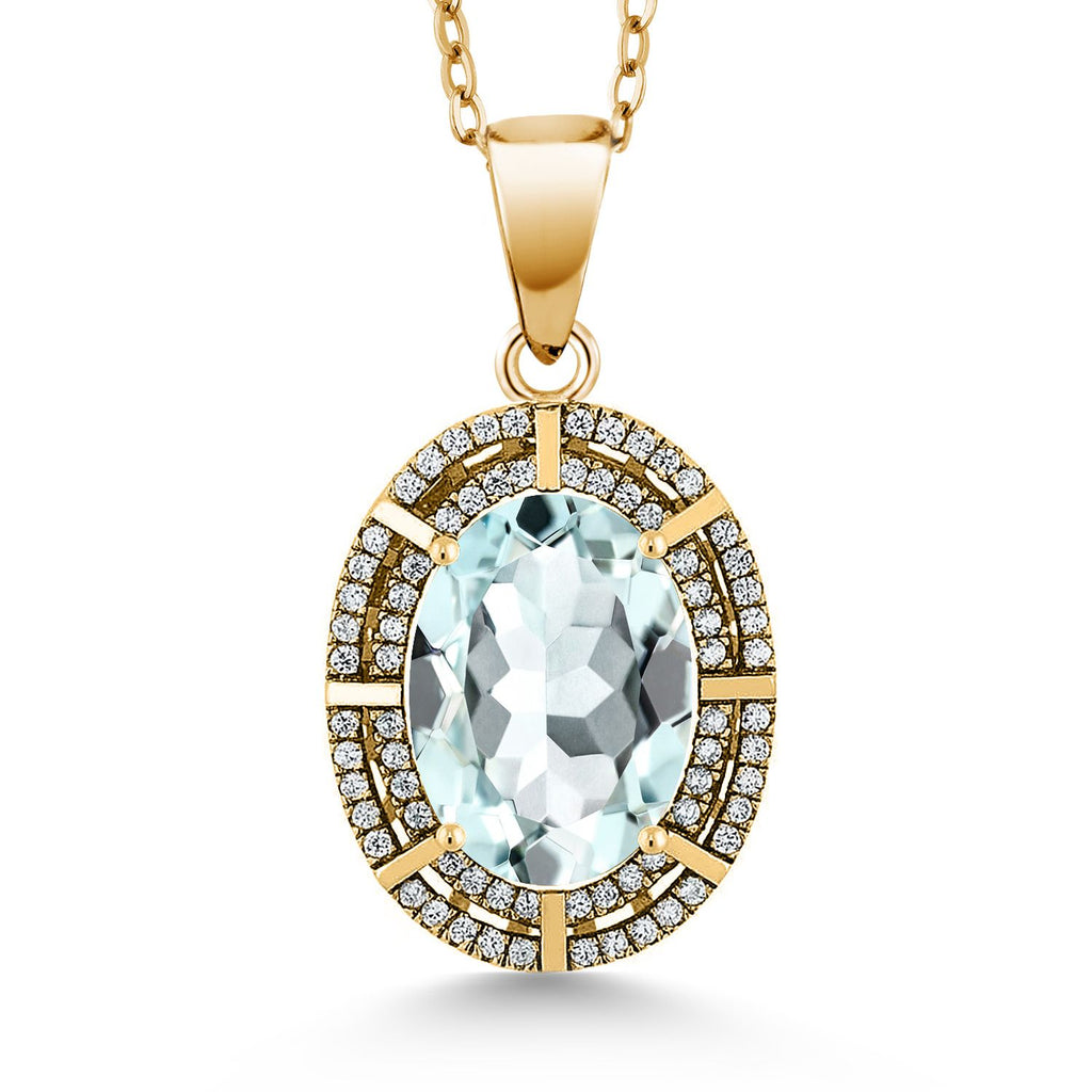 Simulated Aquamarine_Pendant in 925 Yellow Gold Plated Silver