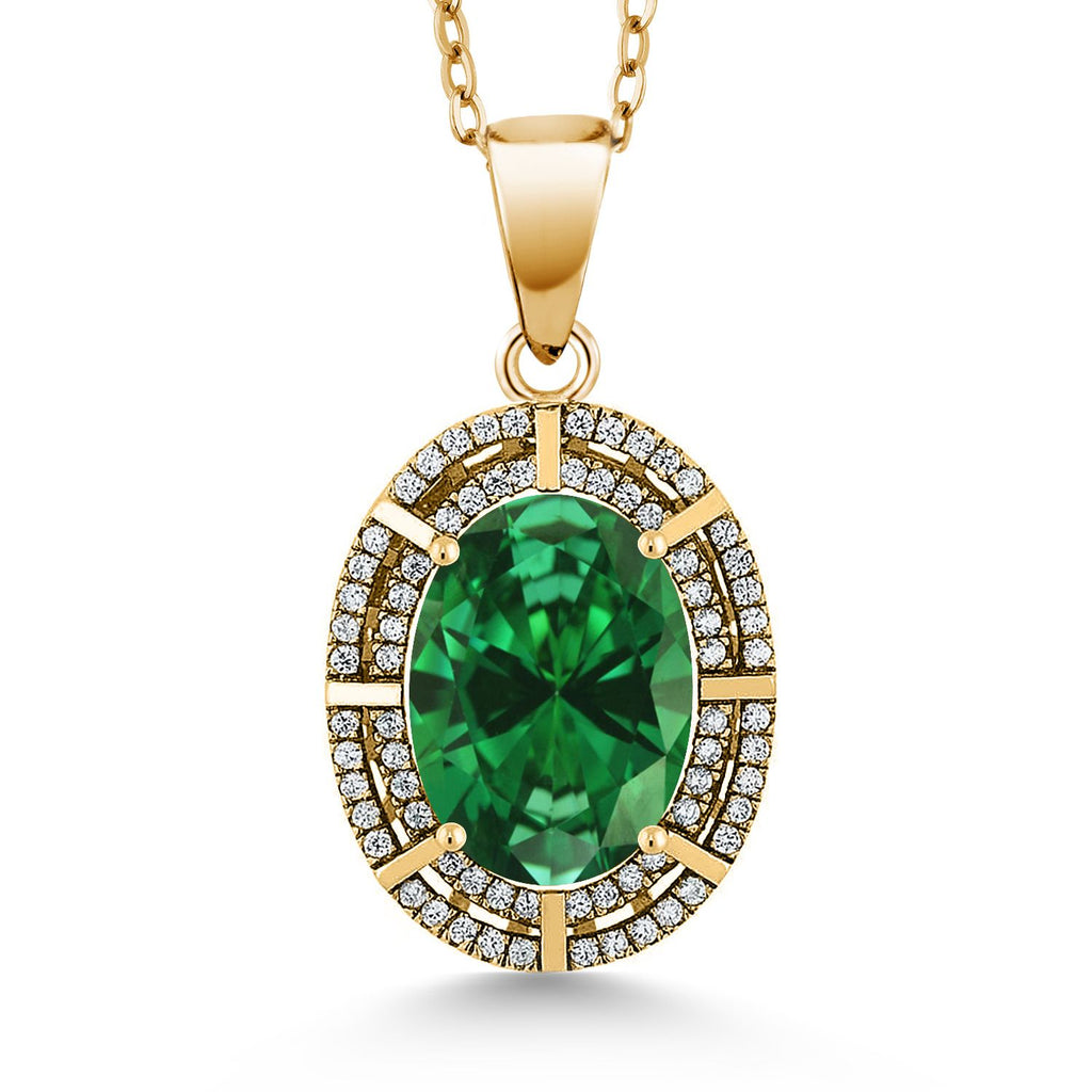 Simulated Emerald - May_Pendant in 925 Yellow Gold Plated Silver