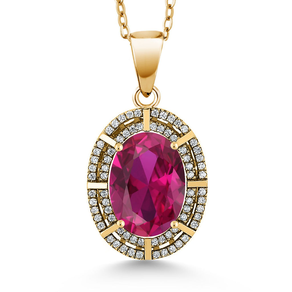 Created Ruby - July_Pendant in 925 Yellow Gold Plated Silver
