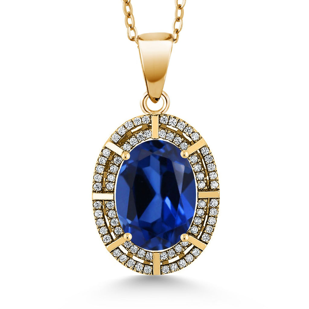 Simulated Sapphire_Pendant in 925 Yellow Gold Plated Silver