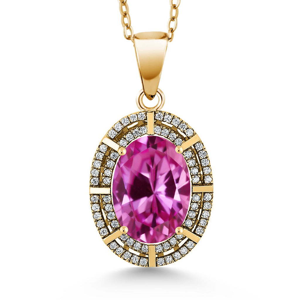Created Sapphire - September_Pendant in 925 Yellow Gold Plated Silver