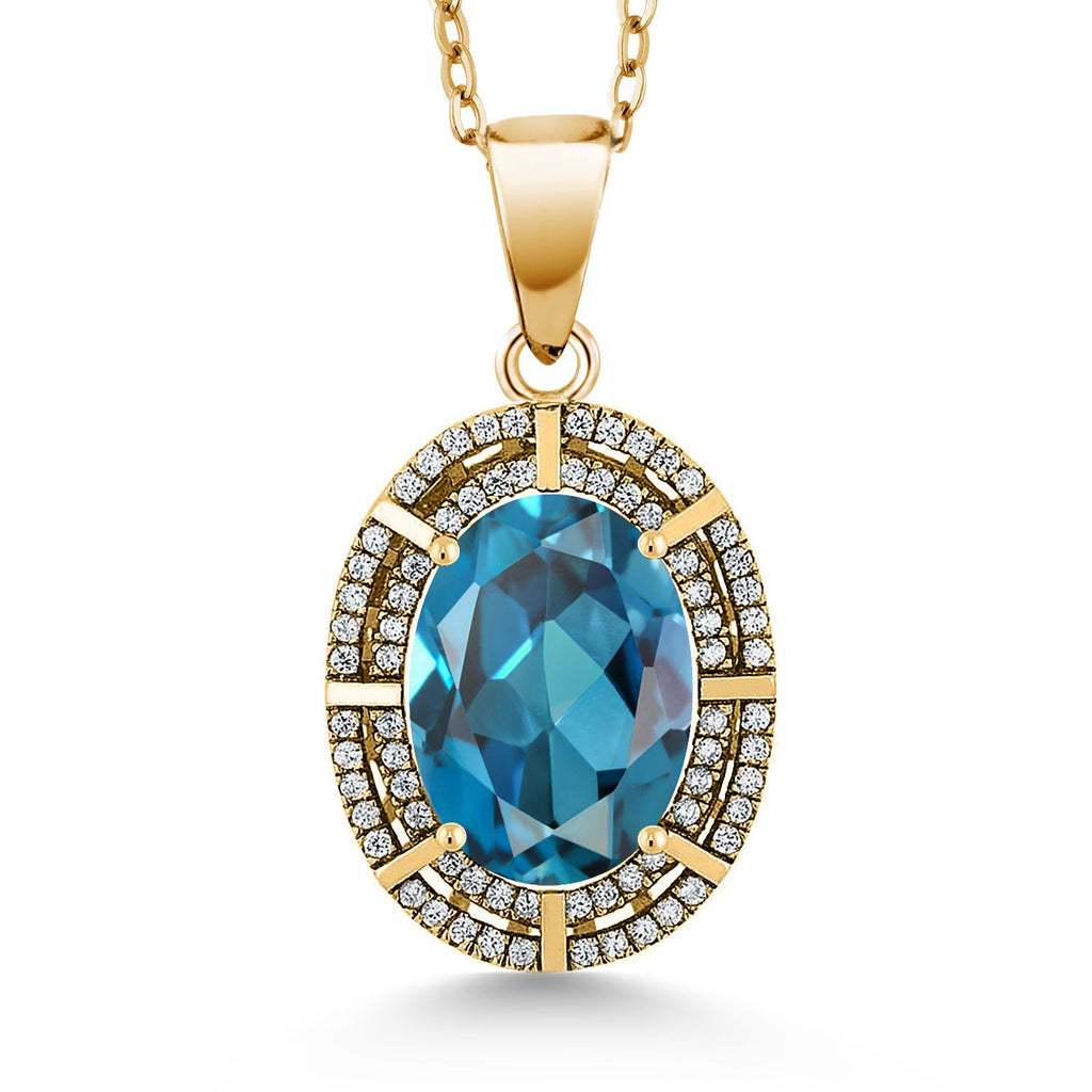 London Blue Topaz - November_Pendant in 925 Yellow Gold Plated Silver