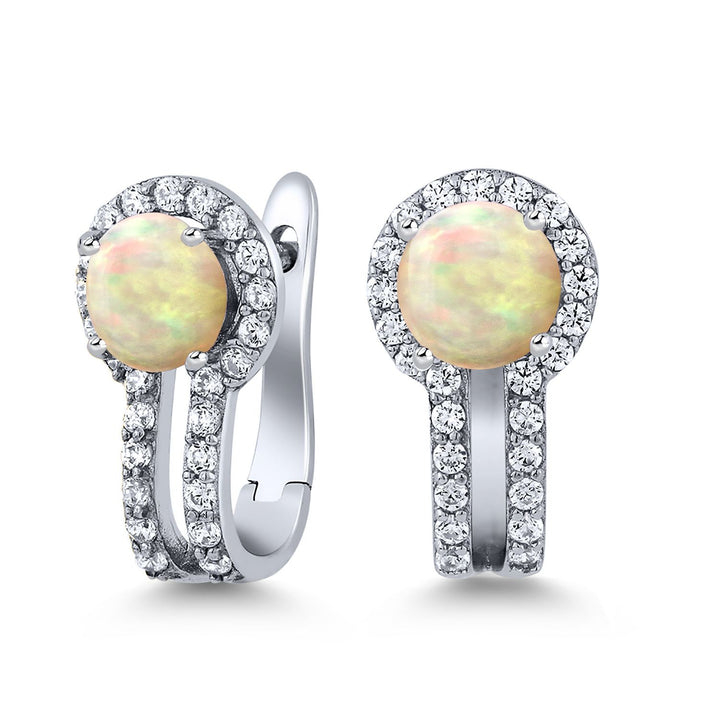 Gem Stone King 925 Silver Round Gemstone Dangle Earrings for Women | Round 5x5mm | White 0.50 Cttw Created Accents | 4-Prong, Hinge with Notched Post | 1.70 Cttw | Natural Gemstone
