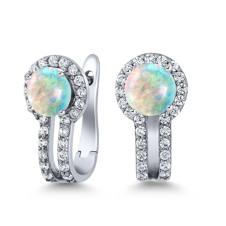 Gem Stone King 925 Silver Round Gemstone Dangle Earrings for Women | Round 5x5mm | White 0.50 Cttw Created Accents | 4-Prong, Hinge with Notched Post | 1.70 Cttw | Natural Gemstone