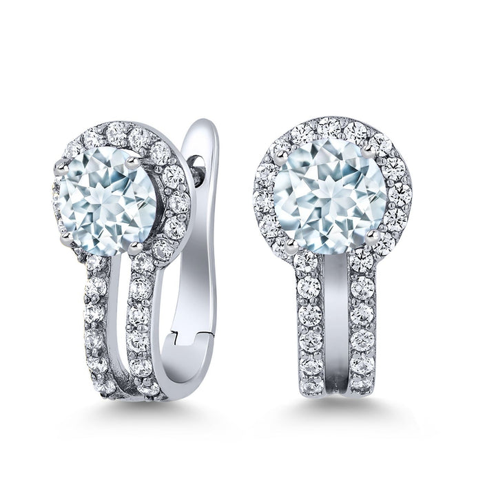 Gem Stone King 925 Silver Round Gemstone Dangle Earrings for Women | Round 5x5mm | White 0.50 Cttw Created Accents | 4-Prong, Hinge with Notched Post | 1.70 Cttw | Natural Gemstone
