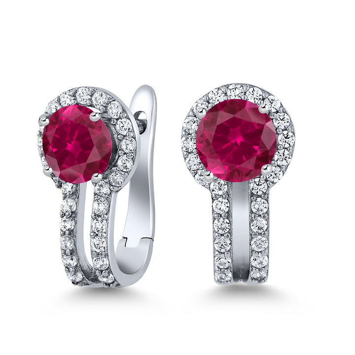 Gem Stone King 925 Silver Round Gemstone Dangle Earrings for Women | Round 5x5mm | White 0.50 Cttw Created Accents | 4-Prong, Hinge with Notched Post | 1.70 Cttw | Natural Gemstone