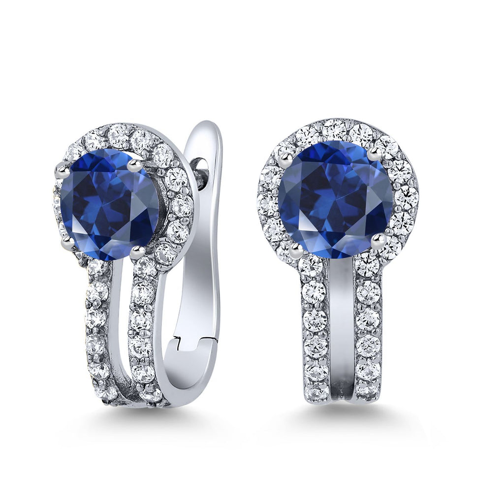 Gem Stone King 5MM Round French Clip Clasp Hook Earring for Women | 925 Sterling Silver | Gemstone Birthstone and Created Sapphire | Jewelry Gifts for Mom Wife Her