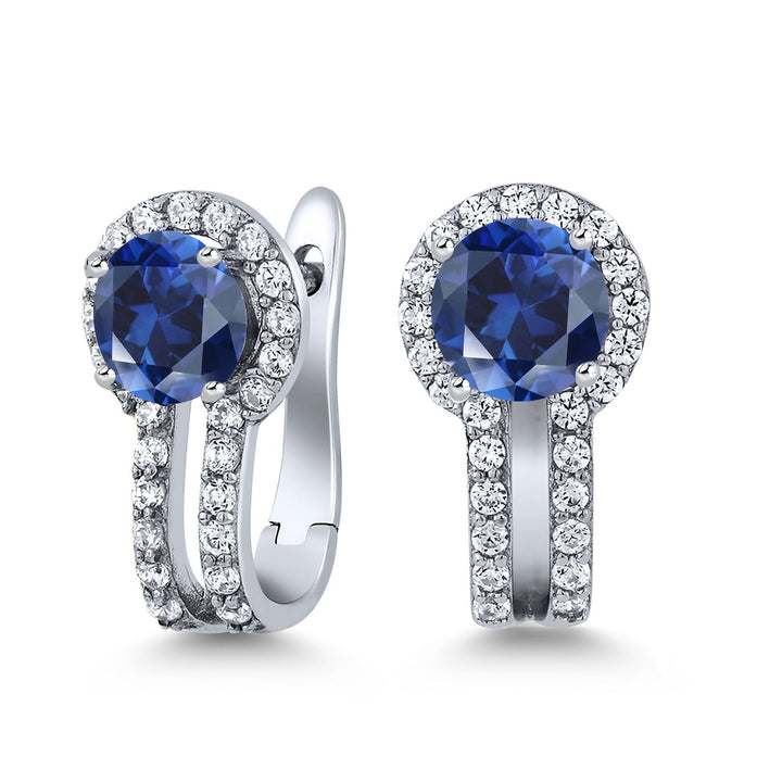 Gem Stone King 5MM Round French Clip Clasp Hook Earring for Women | 925 Sterling Silver | Gemstone Birthstone and Created Sapphire | Jewelry Gifts for Mom Wife Her