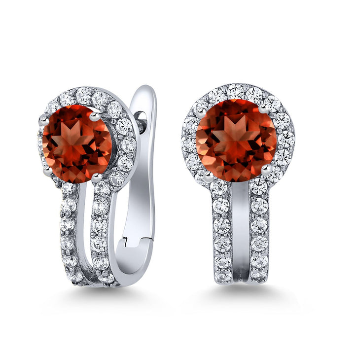 Gem Stone King 925 Silver Round Gemstone Dangle Earrings for Women | Round 5x5mm | White 0.50 Cttw Created Accents | 4-Prong, Hinge with Notched Post | 1.70 Cttw | Natural Gemstone