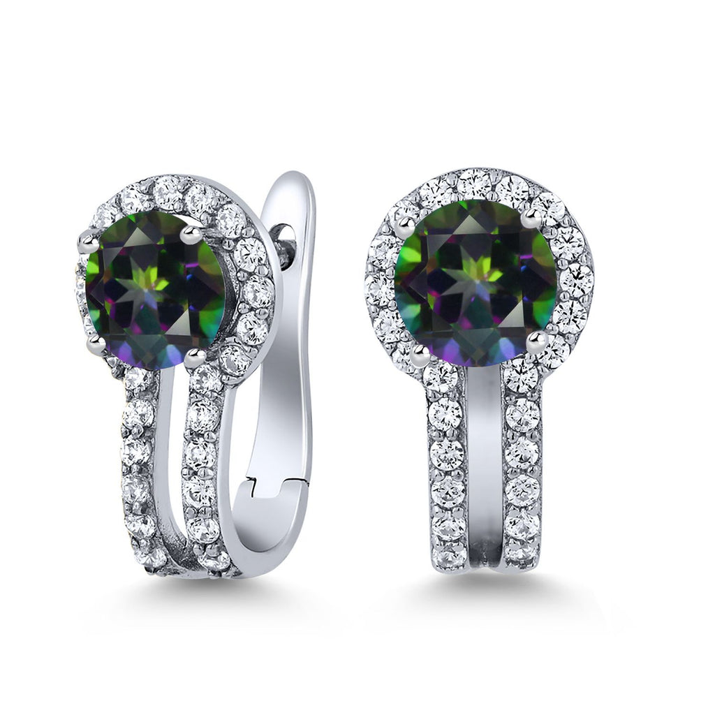 Gem Stone King 5MM Round French Clip Clasp Hook Earring for Women | 925 Sterling Silver | Gemstone Birthstone and Created Sapphire | Jewelry Gifts for Mom Wife Her