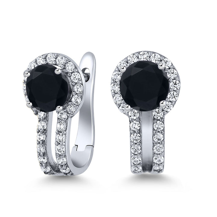 Gem Stone King 925 Silver Round Gemstone Dangle Earrings for Women | Round 5x5mm | White 0.50 Cttw Created Accents | 4-Prong, Hinge with Notched Post | 1.70 Cttw | Natural Gemstone