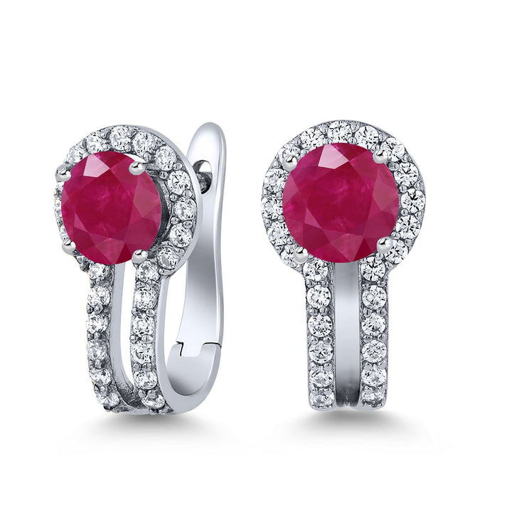 Gem Stone King 925 Silver Round Gemstone Dangle Earrings for Women | Round 5x5mm | White 0.50 Cttw Created Accents | 4-Prong, Hinge with Notched Post | 1.70 Cttw | Natural Gemstone