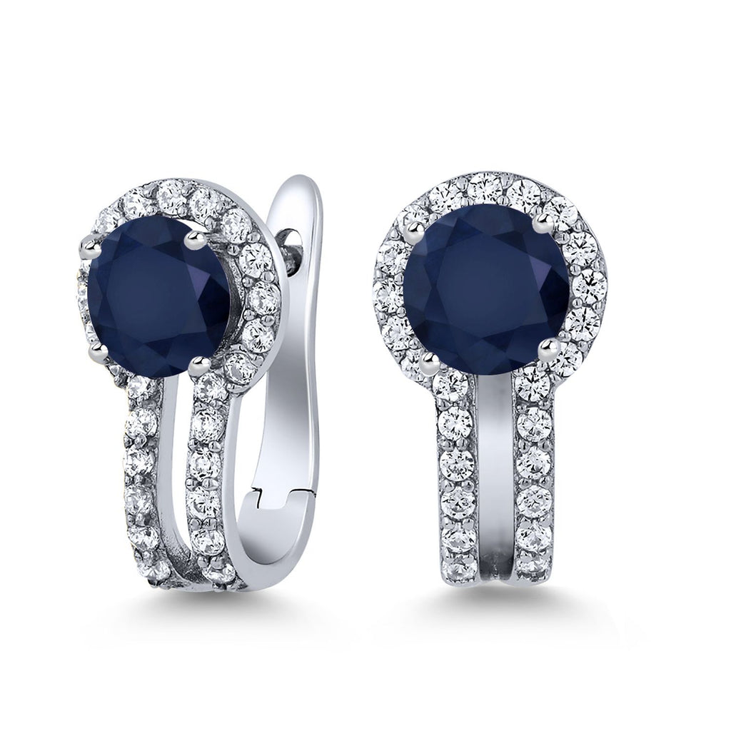 Gem Stone King 5MM Round French Clip Clasp Hook Earring for Women | 925 Sterling Silver | Gemstone Birthstone and Created Sapphire | Jewelry Gifts for Mom Wife Her
