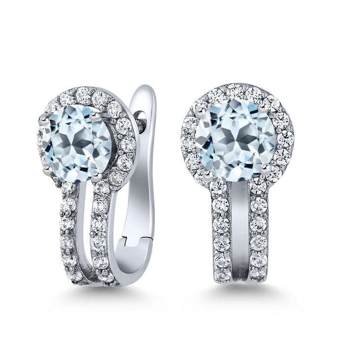 Gem Stone King 925 Silver Round Gemstone Dangle Earrings for Women | Round 5x5mm | White 0.50 Cttw Created Accents | 4-Prong, Hinge with Notched Post | 1.70 Cttw | Natural Gemstone