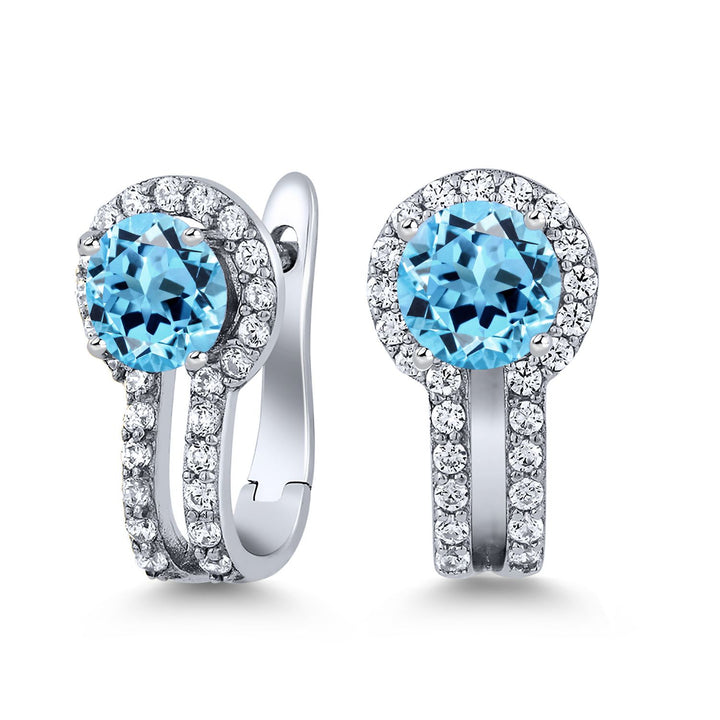 Gem Stone King 5MM Round French Clip Clasp Hook Earring for Women | 925 Sterling Silver | Gemstone Birthstone and Created Sapphire | Jewelry Gifts for Mom Wife Her