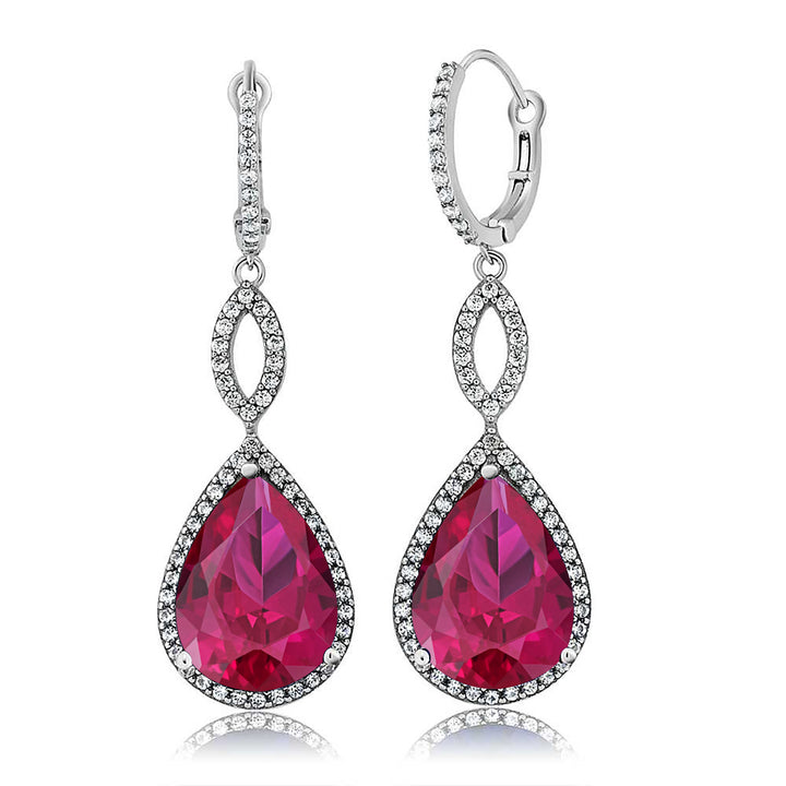 Red Created Ruby_Earrings in 925 Sterling Silver
