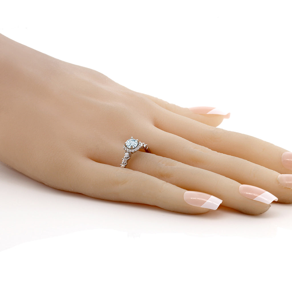 Aquamarine and Created Sapphire_7_Ring in 925 Sterling Silver
