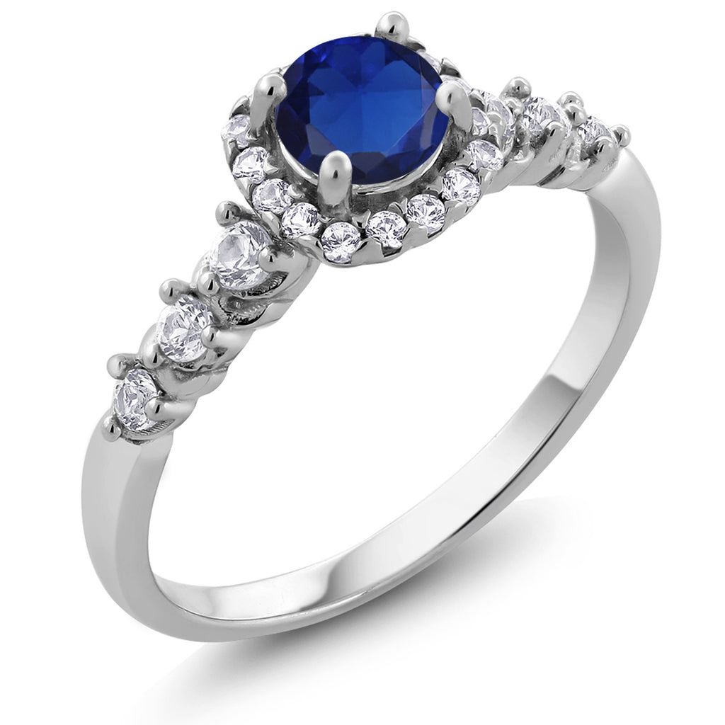 Blue Created Sapphire_9_Ring in 925 Sterling Silver