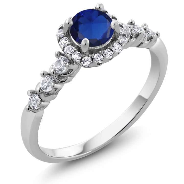 Blue Created Sapphire_5_Ring in 925 Sterling Silver