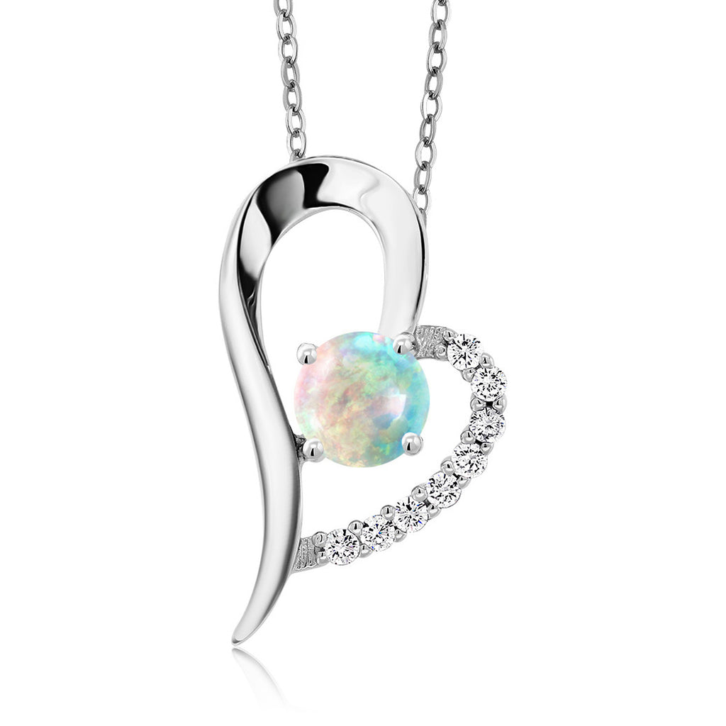 White Opal-Cabochon - October_Pendant in 925 Sterling Silver