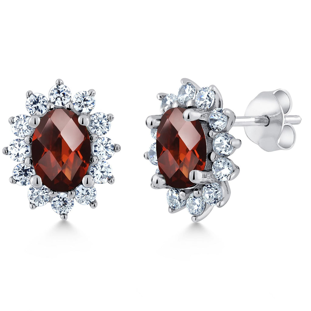 Garnet Checkerboard_Earrings in 925 Sterling Silver