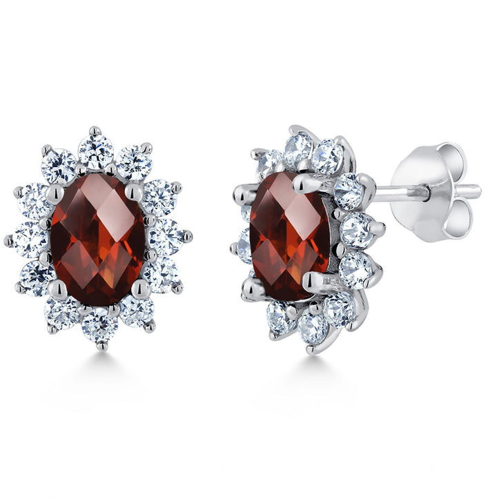 Gem Stone King 7X5MM Oval Gemstone Birthstone Stud Earrings For Women | Princess Diana Royal Halo Style | 925 Sterling Silver | Fine Jewelry Gifts for Anniversary Wedding Her Mom Women Wife