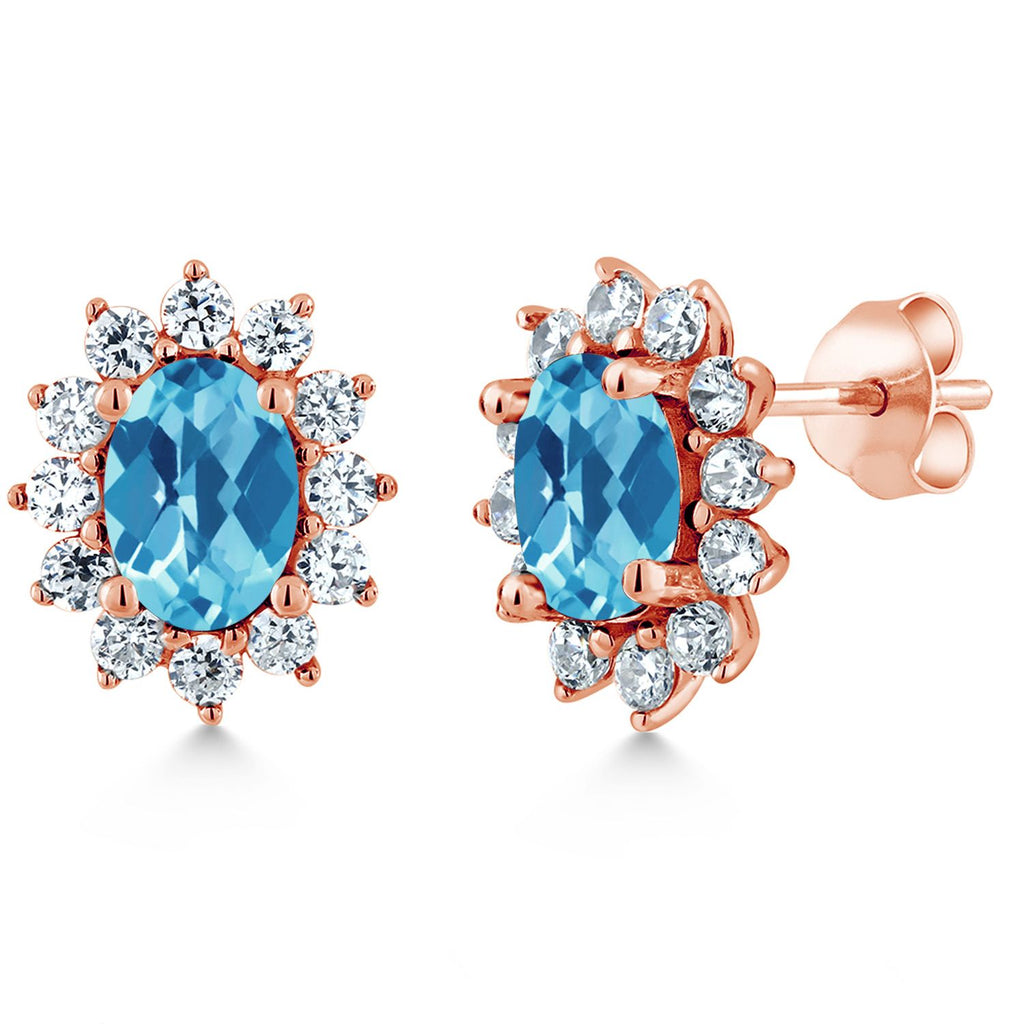 Swiss Blue Topaz-Checkerboard - November_Earrings in 925 Rose Gold Plated Silver