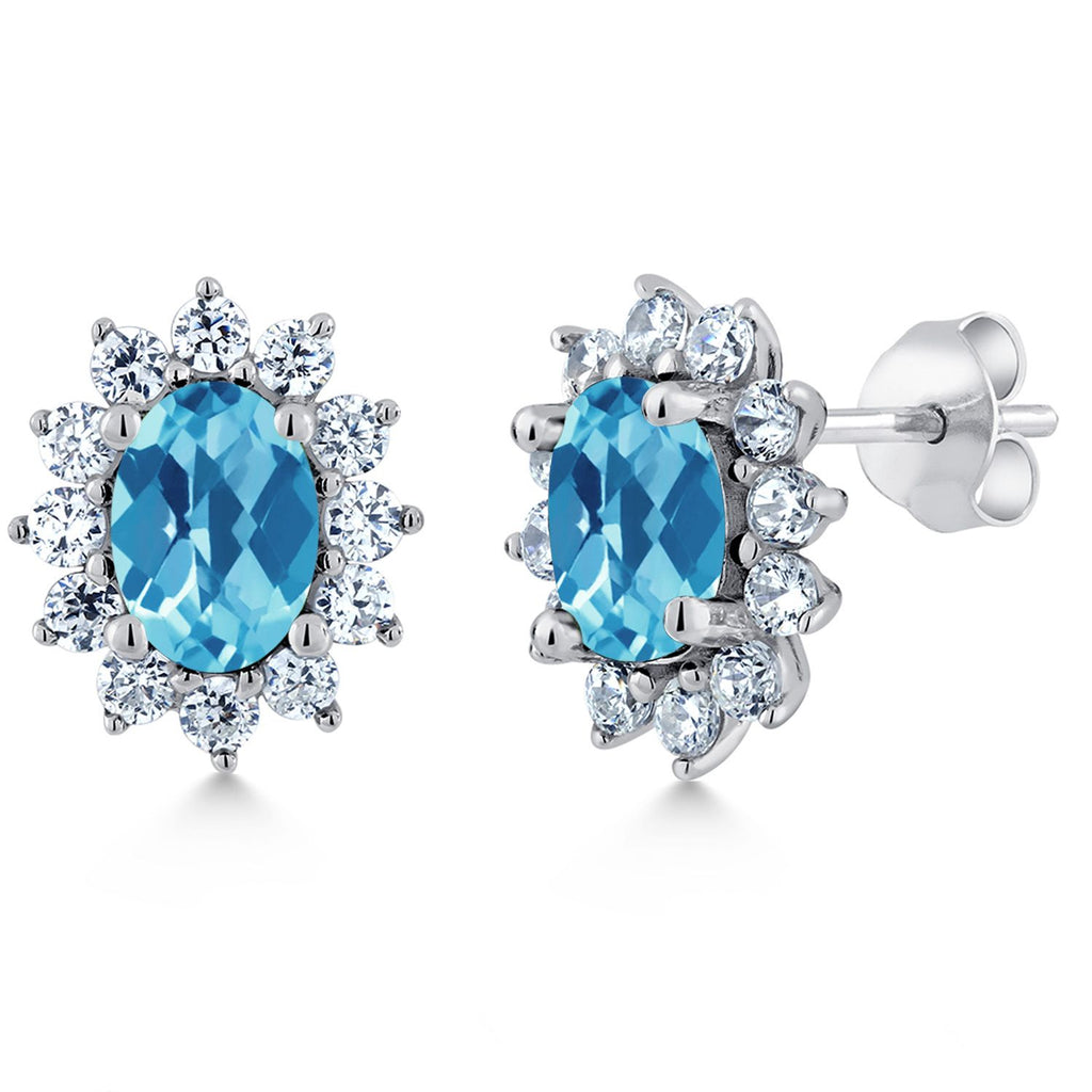 Swiss Blue Topaz Checkerboard_Earrings in 925 Sterling Silver