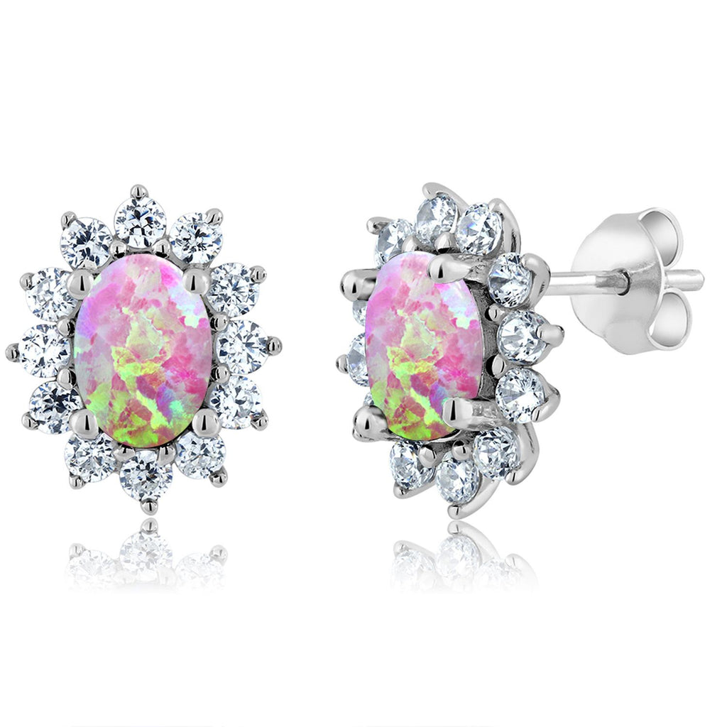 Gem Stone King 7X5MM Oval Gemstone Birthstone Stud Earrings For Women | Princess Diana Royal Halo Style | 925 Sterling Silver | Fine Jewelry Gifts for Anniversary Wedding Her Mom Women Wife