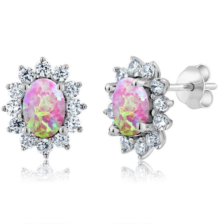 7X5MM Oval Gemstone Birthstone Stud Earrings For Women | Princess Diana Royal Halo Style | 925 Sterling Silver | Fine Jewelry Gifts for Anniversary Wedding Her Mom Women Wife