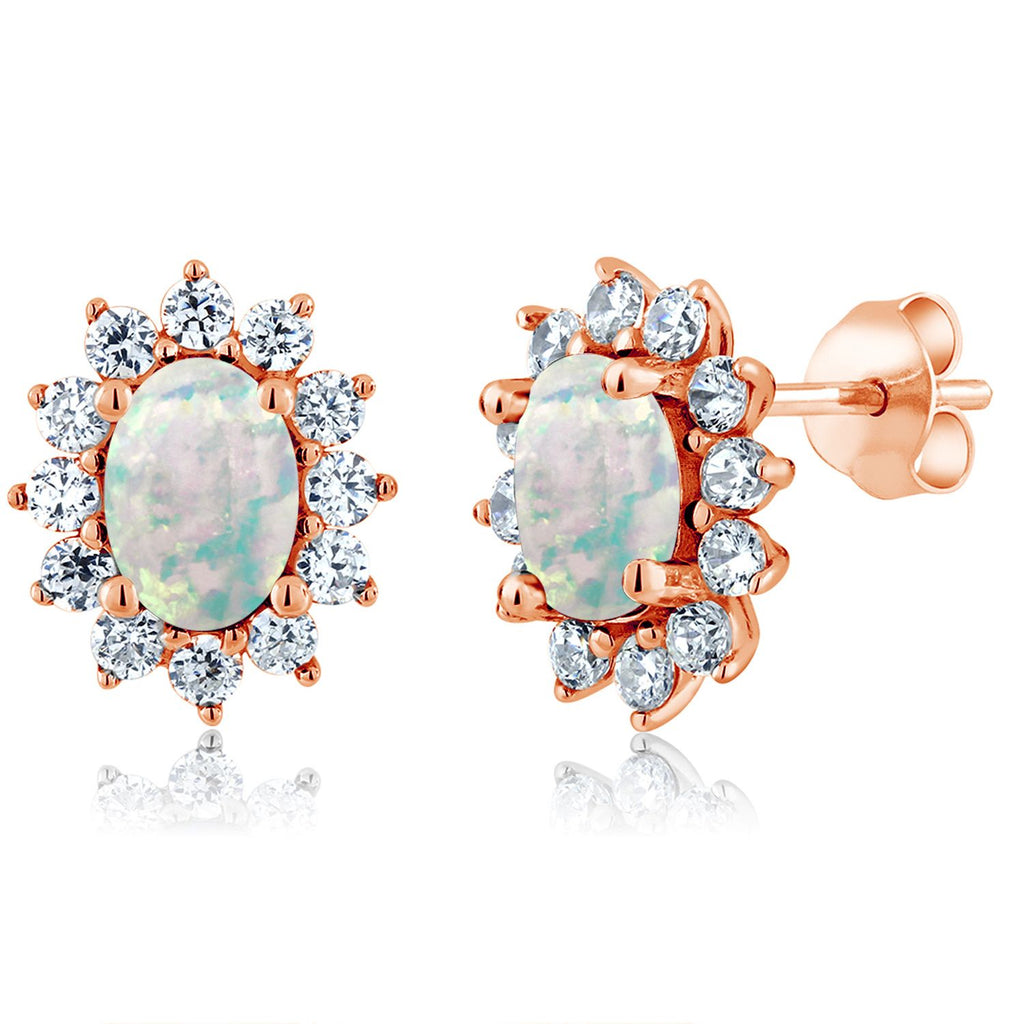 White Opal-Cabochon - October_Earrings in 925 Rose Gold Plated Silver