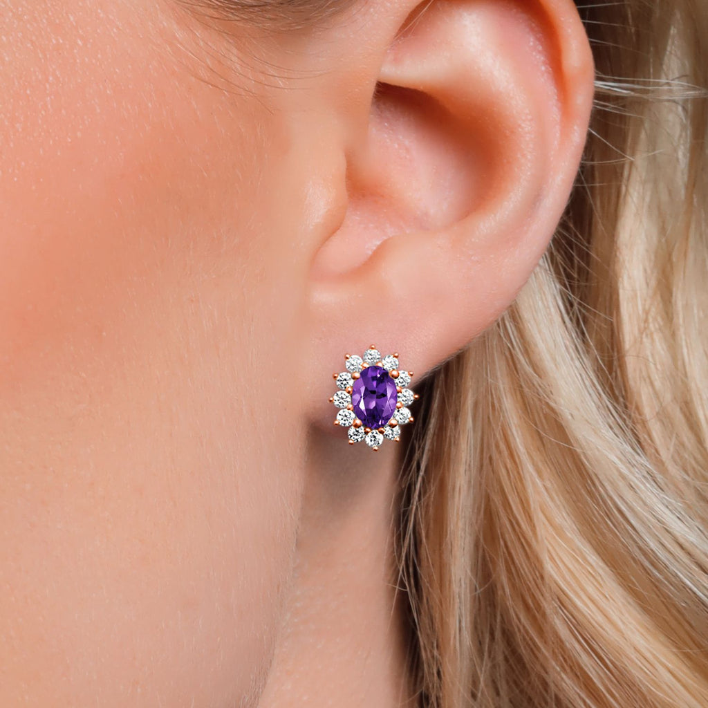 Amethyst - February_Earrings in 925 Rose Gold Plated Silver