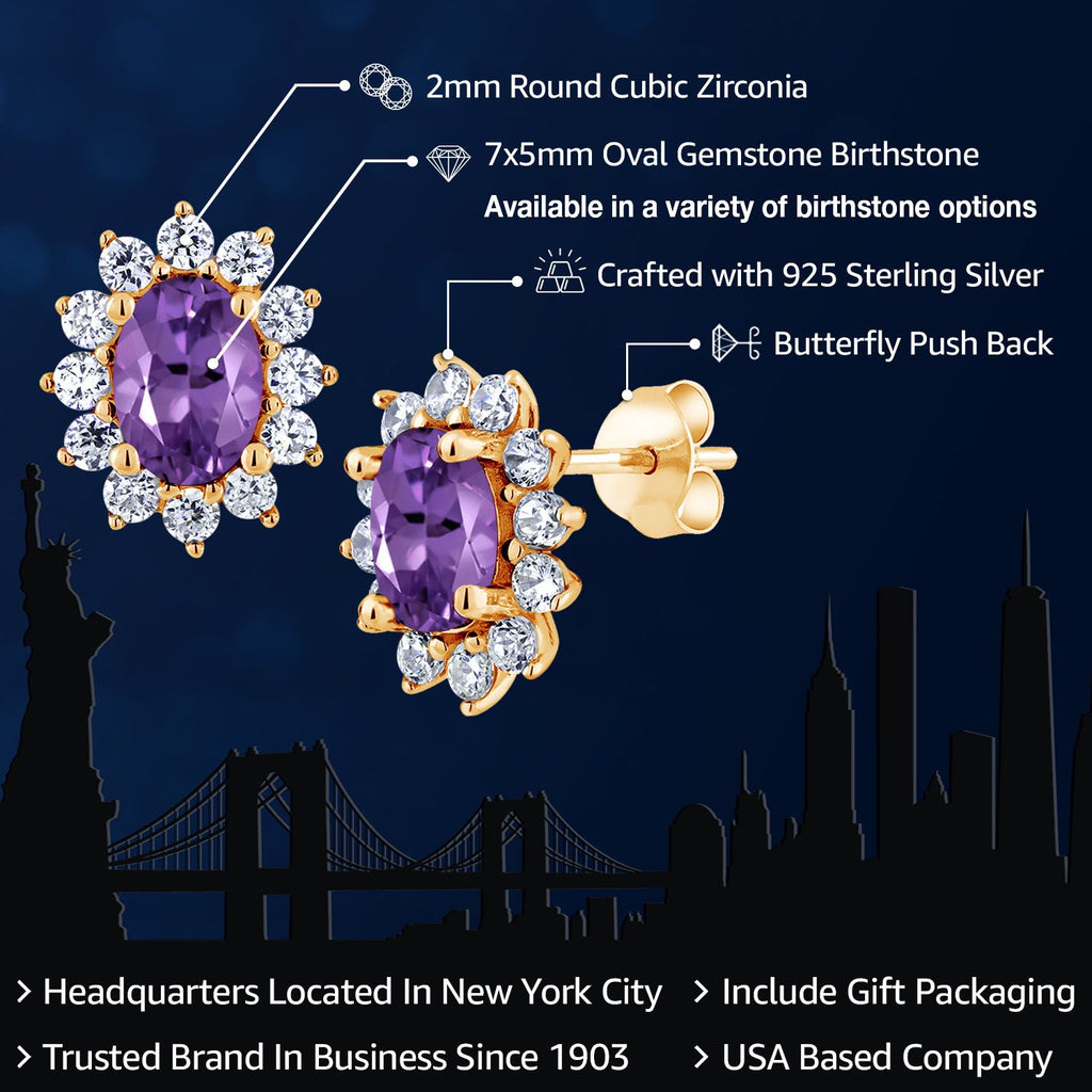 Amethyst - February_Earrings in 925 Yellow Gold Plated Silver