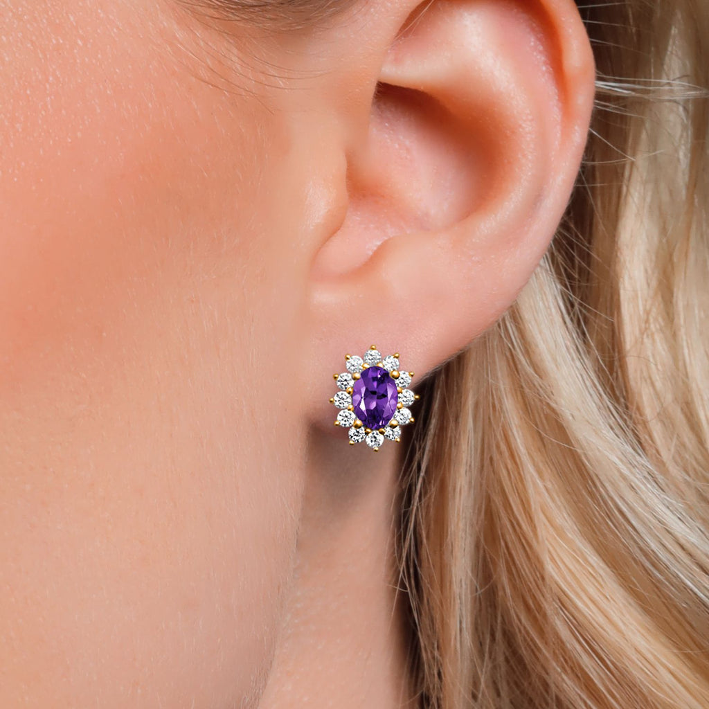 Amethyst - February_Earrings in 925 Yellow Gold Plated Silver