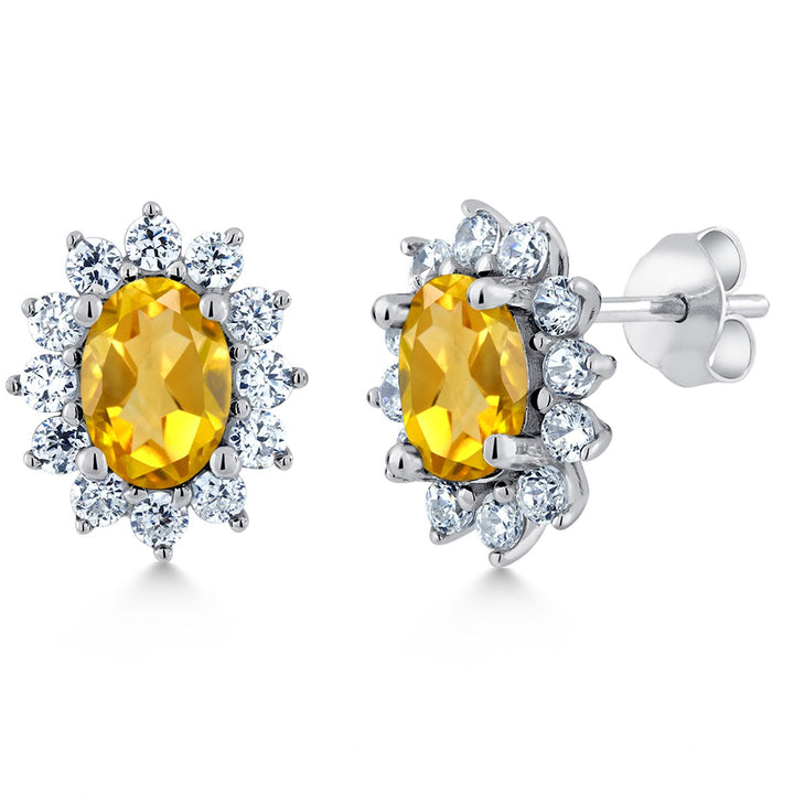 Gem Stone King 7X5MM Oval Gemstone Birthstone Stud Earrings For Women | Princess Diana Royal Halo Style | 925 Sterling Silver | Fine Jewelry Gifts for Anniversary Wedding Her Mom Women Wife