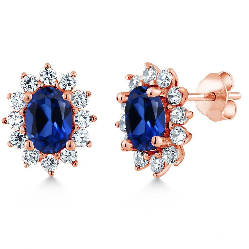 Blue Created Sapphire - September_Earrings in 925 Rose Gold Plated Silver