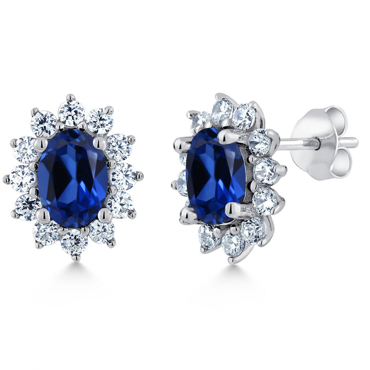 Blue Created Sapphire_Earrings in 925 Sterling Silver