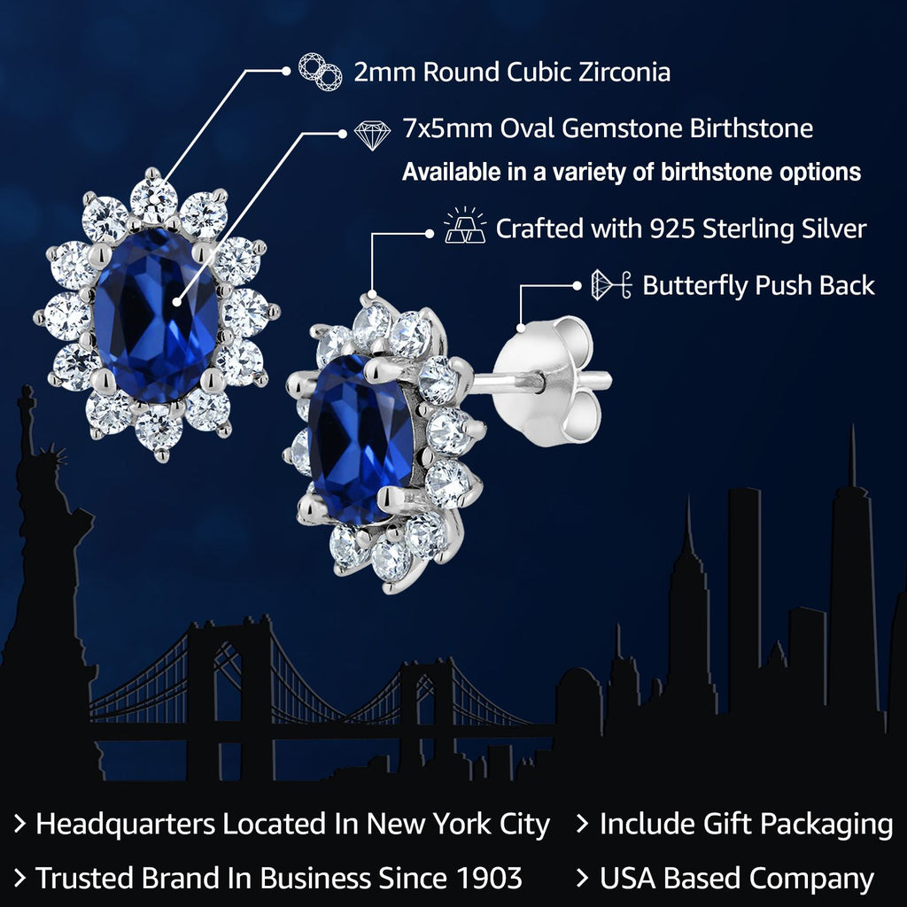 Blue Created Sapphire - September_Earrings in 925 Sterling Silver