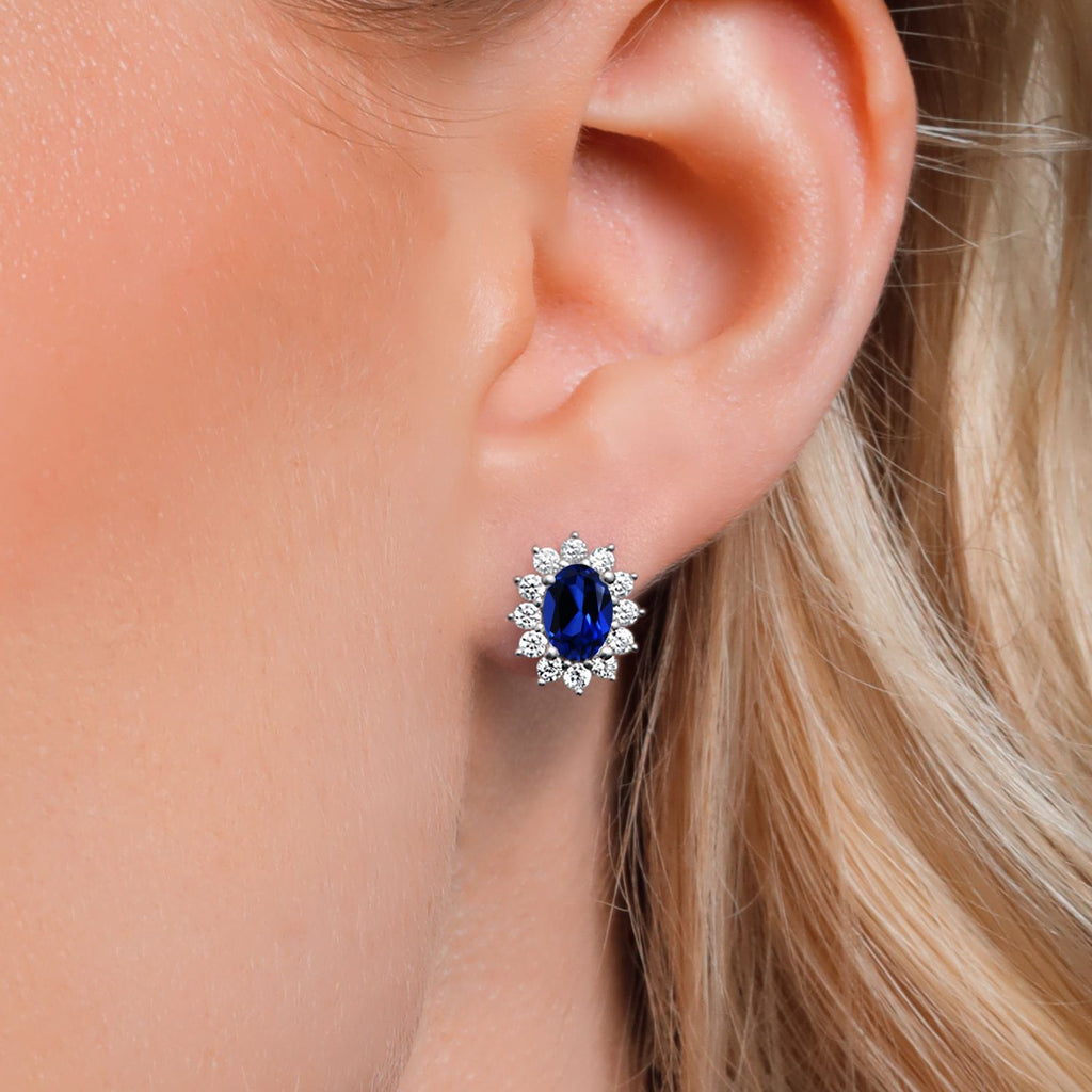 Blue Created Sapphire - September_Earrings in 925 Sterling Silver