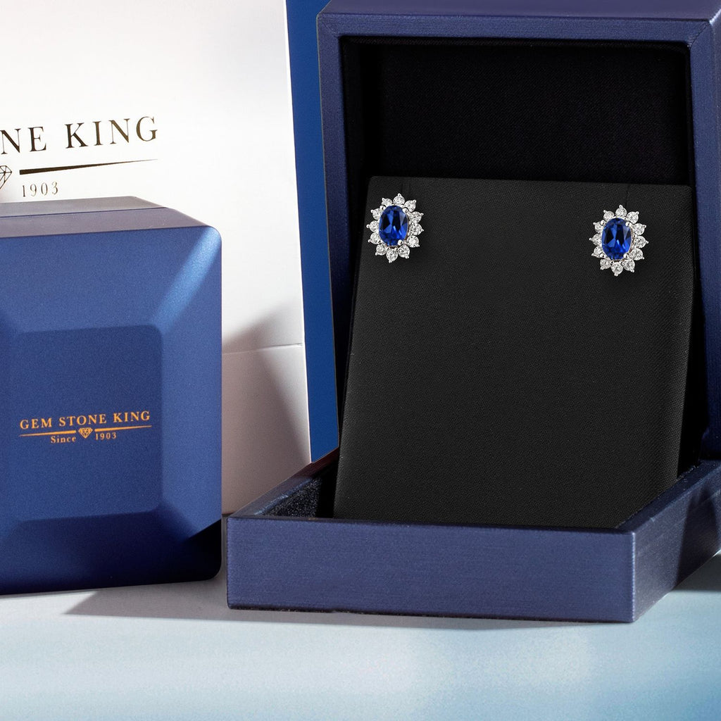Blue Created Sapphire - September_Earrings in 925 Sterling Silver