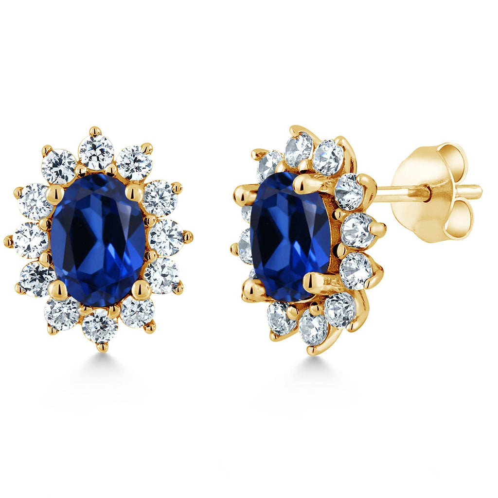 Blue Created Sapphire - September_Earrings in 925 Yellow Gold Plated Silver
