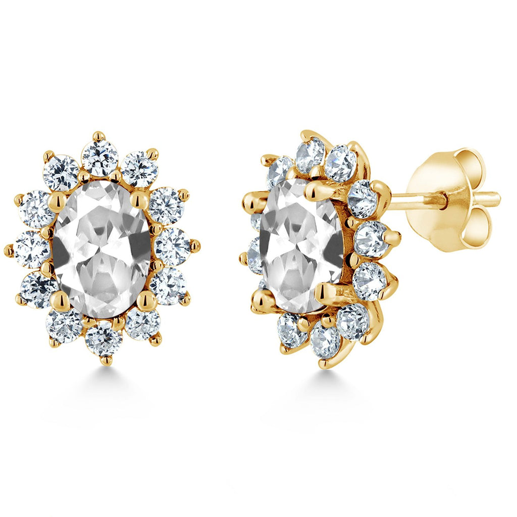 White Created Sapphire_Earrings in 925 Yellow Gold Plated Silver