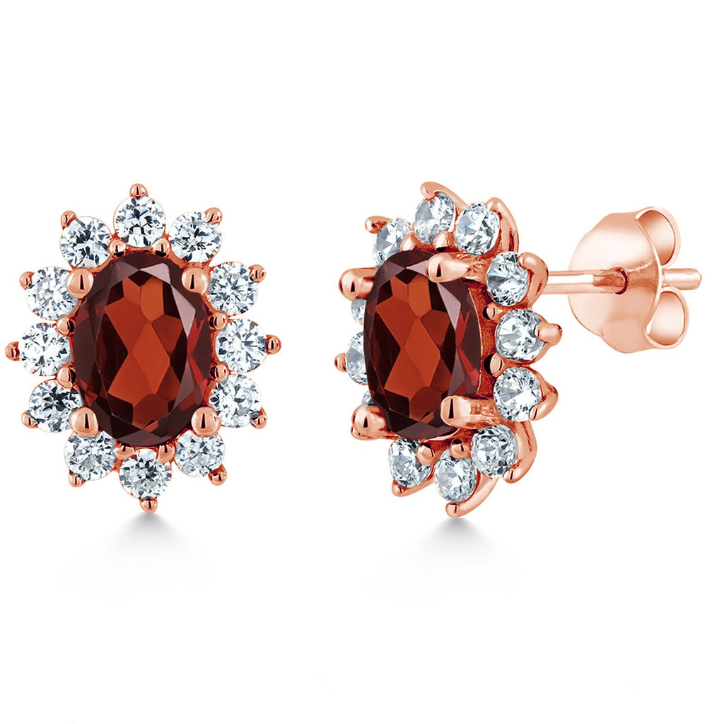 Gem Stone King 18K Rose Gold Plated Silver Oval 7X5MM Gemstone Birthstone Stud Earrings Princess Diana Royal Halo Style For Women Anniversary Wedding Birthday