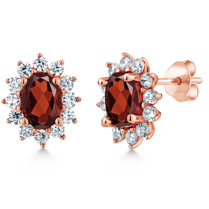 Gem Stone King 18K Rose Gold Plated Silver Oval 7X5MM Gemstone Birthstone Stud Earrings Princess Diana Royal Halo Style For Women Anniversary Wedding Birthday