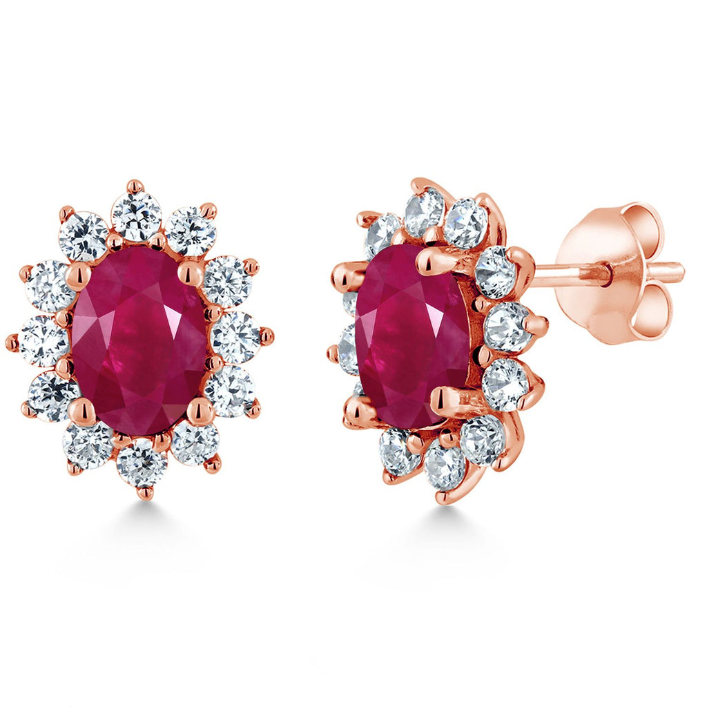 Gem Stone King 18K Rose Gold Plated Silver Oval 7X5MM Gemstone Birthstone Stud Earrings Princess Diana Royal Halo Style For Women Anniversary Wedding Birthday