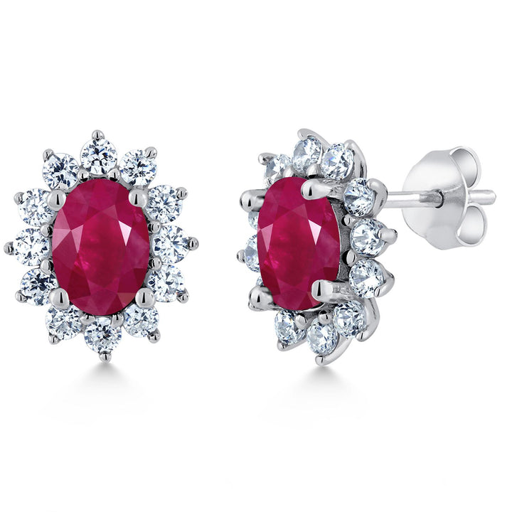 7X5MM Oval Gemstone Birthstone Stud Earrings For Women | Princess Diana Royal Halo Style | 925 Sterling Silver | Fine Jewelry Gifts for Anniversary Wedding Her Mom Women Wife